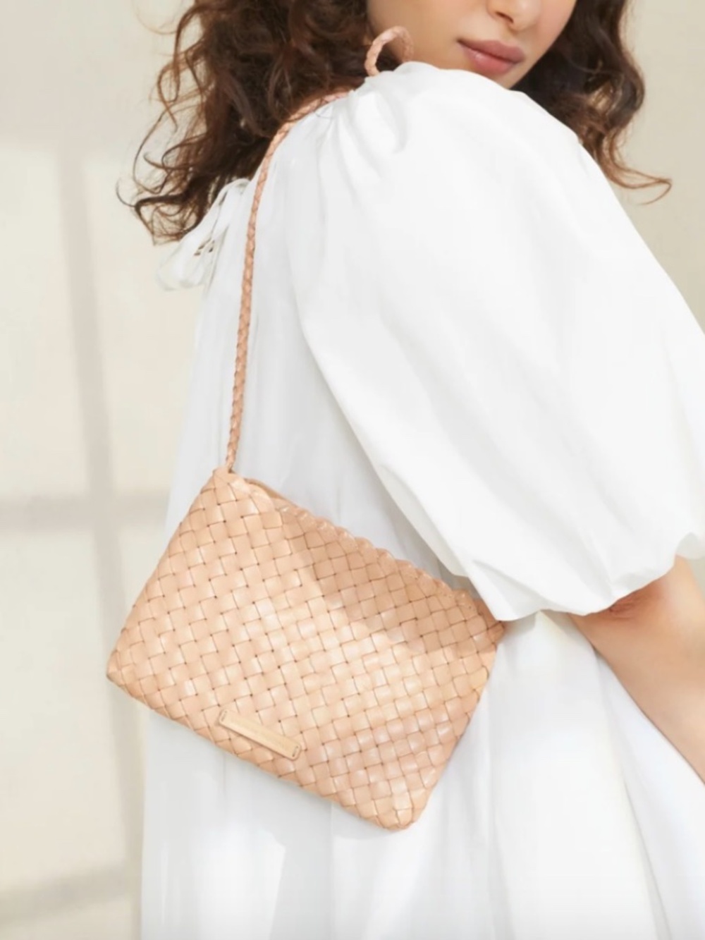 Loeffler Randall Marison Crossbody Woven Leather Tan Desert Sand Small $195 - Picture 5 of 17